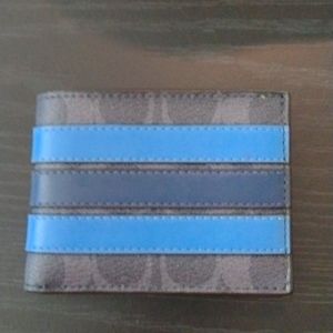 Coach Slim Billfold Wallet in Signature Canvas Calf Leather Accents Varsity